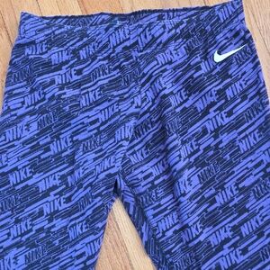 Nike Ladies Purple and Black Logo-Print Athletic Leggings